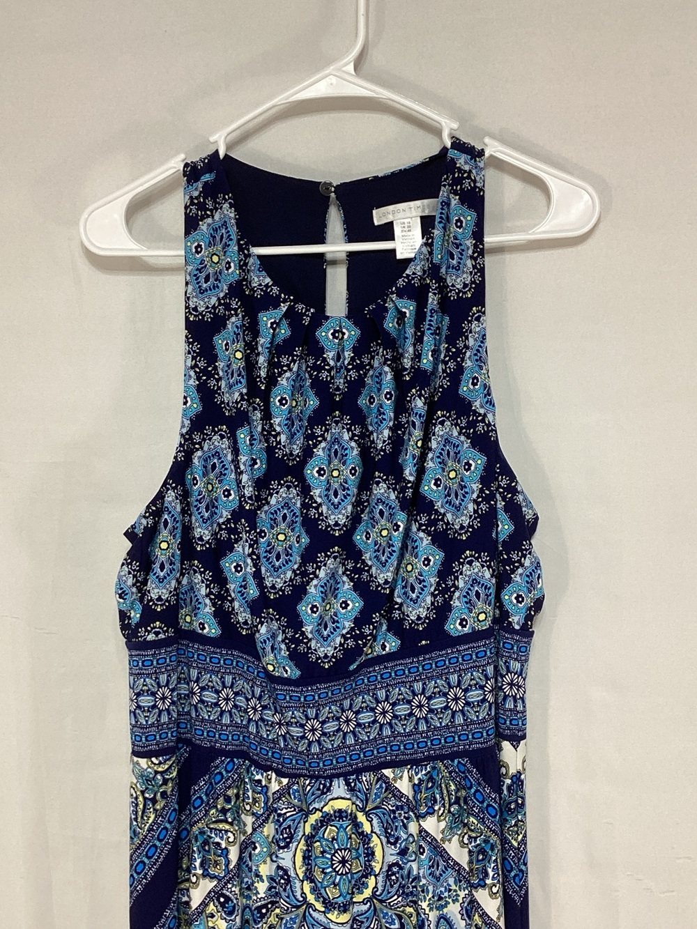 London Times Size 16 Navy and Blue Printed Halter Maxi Dress - Picture 2 of 14